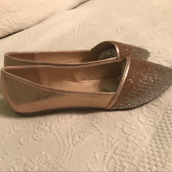 lucita Shoes - Lucita Rose Gold Rhinestone Slip On Flats NWT